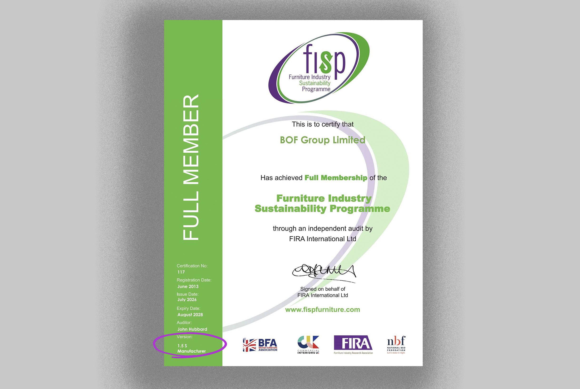 BOF Achieves FISP (S), Strengthening Our Commitment to Circular Sustainability